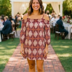 WXK Medium Off Shoulder Boho Smocked Shift Dress Boutique Summer Party Sundress